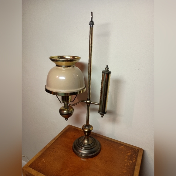 Brass student desktop lantern lamp MCM desktop electric lamp vintage brass lamp - Picture 1 of 9